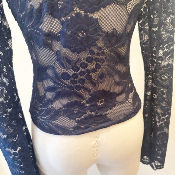 Femme Society Elegant Blue Lace Long Sleeve Top - Picture 8 of 13